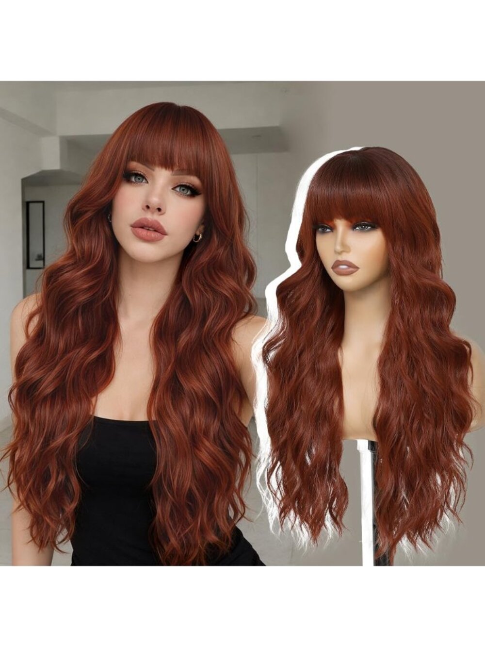 26 Inch Women's Ginger Soft Layered Wavy Curly Hair Wig with Natural Shine
